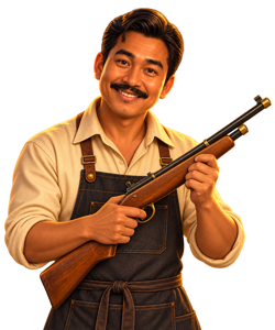 Fairground owner holding an air rifle